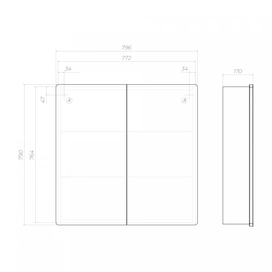 Зеркало шкаф Vigo Geometry Classic 800 навесной 118 79.6x79 см