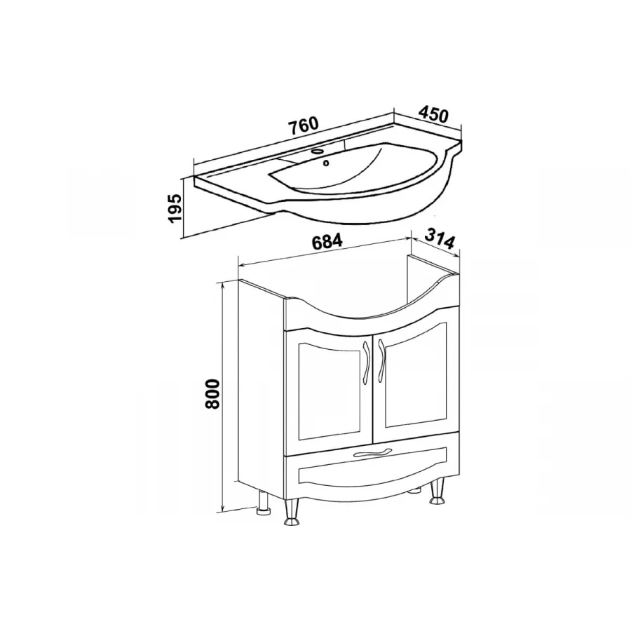 Тумба под раковину Runo Неаполь 75 под умывальник Элеганс 75 00-00001034