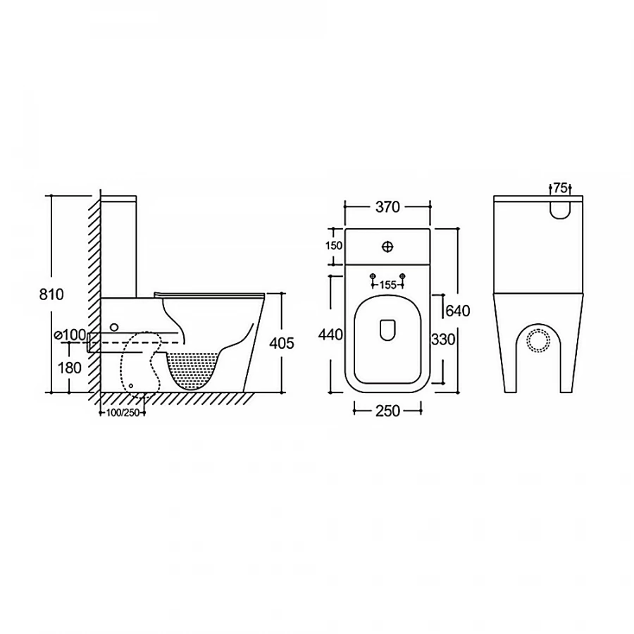 Унитаз-компакт Azario Black King безободковый с быстросъемным сиденьем микролифт черный матовый AZ-8303D 37х64х81 см