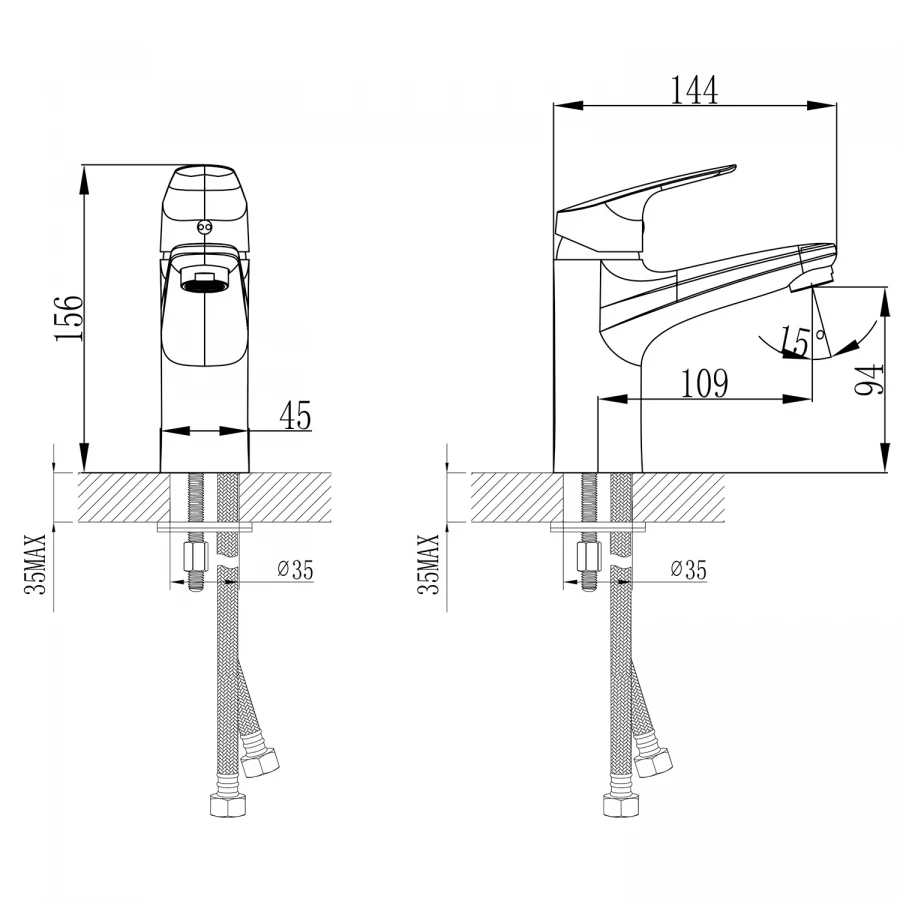 Смеситель для раковины Azario без донного клапана керамический картридж хром AZ-HU245898