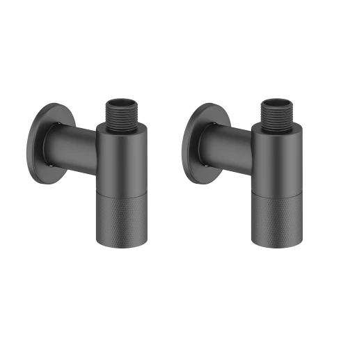 Латунные угловые кран-вентили для подключения смесителя Wellsee Drainage System 2 шт резьба 1/2x 3/8" с отражателями цвет матовый черный 182147001