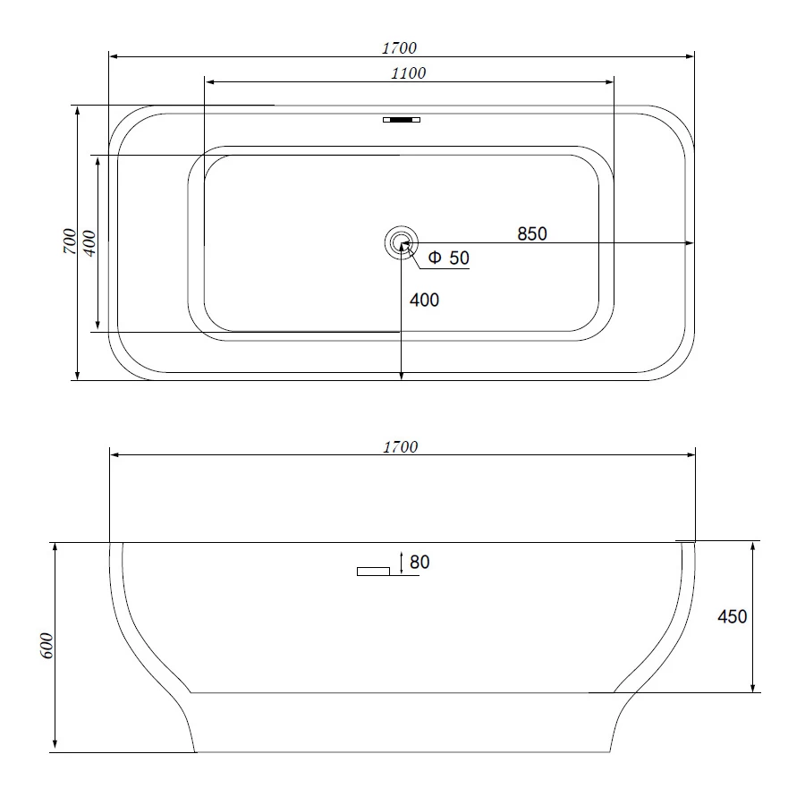 Акриловая ванна Abber AB9220 170х70 см