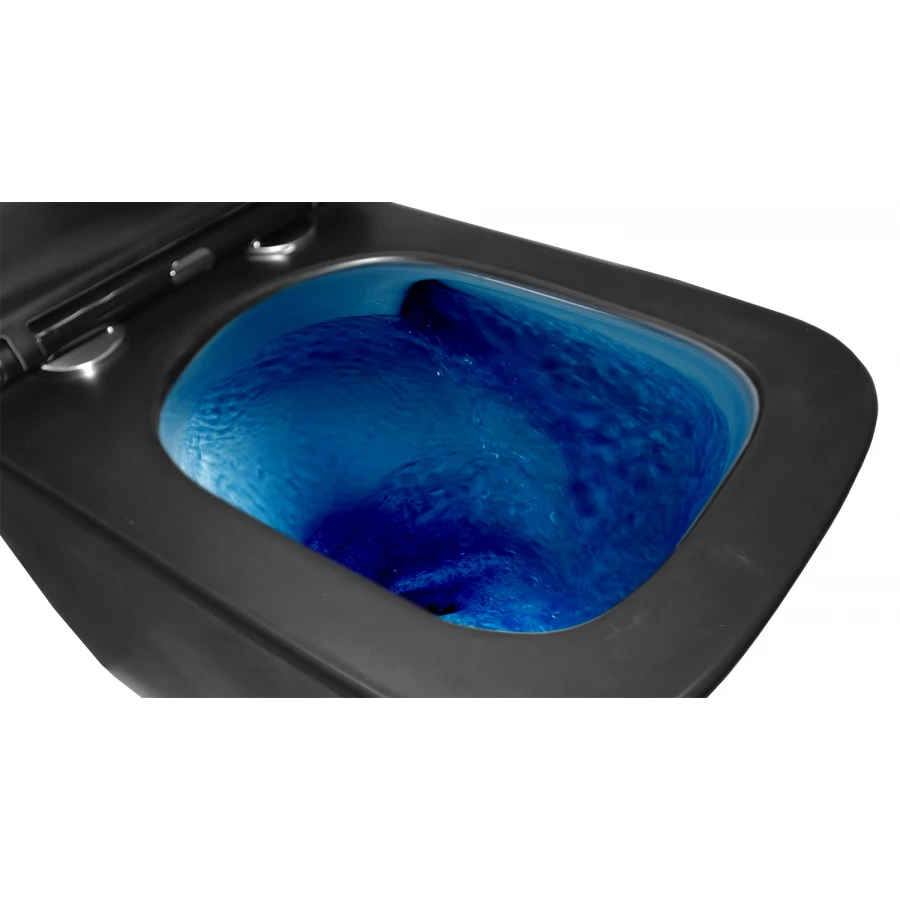 Унитаз подвесной Azario Teramo квадратный безободковый с системой антивсплеск торнадо сиденье микролифт черный матовый AZ-0052-UQ1MB 49х34.5х35.5 см