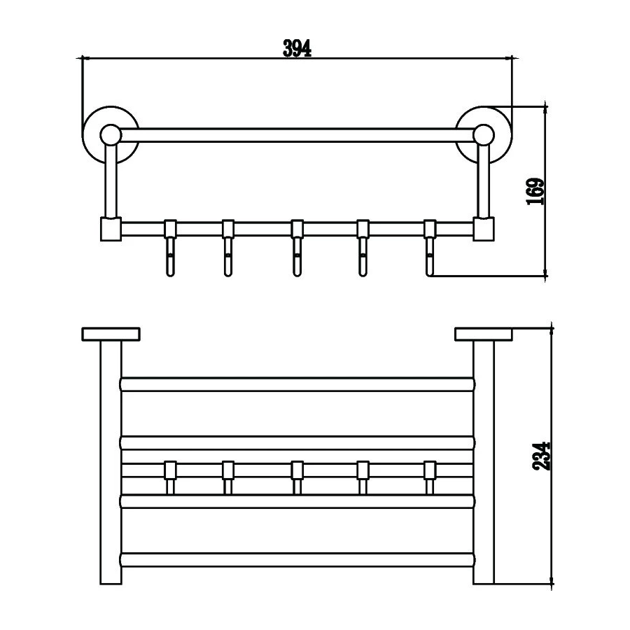 Полка для полотенец 4 крючка Savol 87 S-408745 40 см