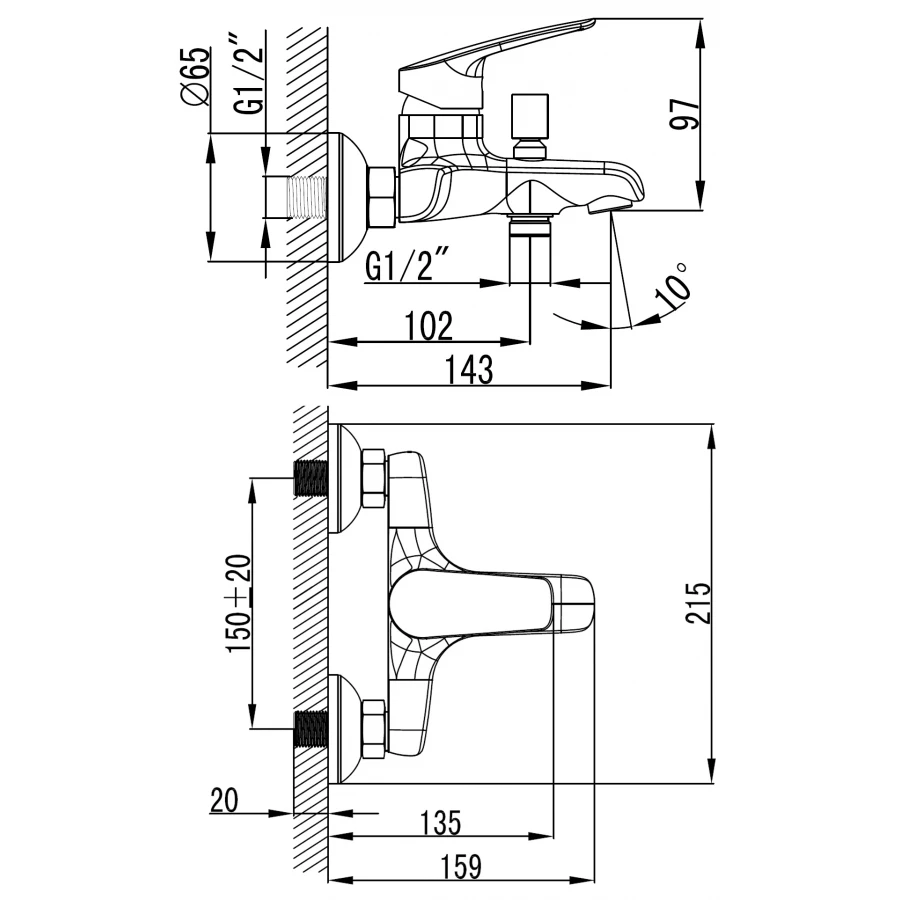 Смеситель для ванны Azario Tavira с ручным душем керамический картридж хром AZ-WKE238040C