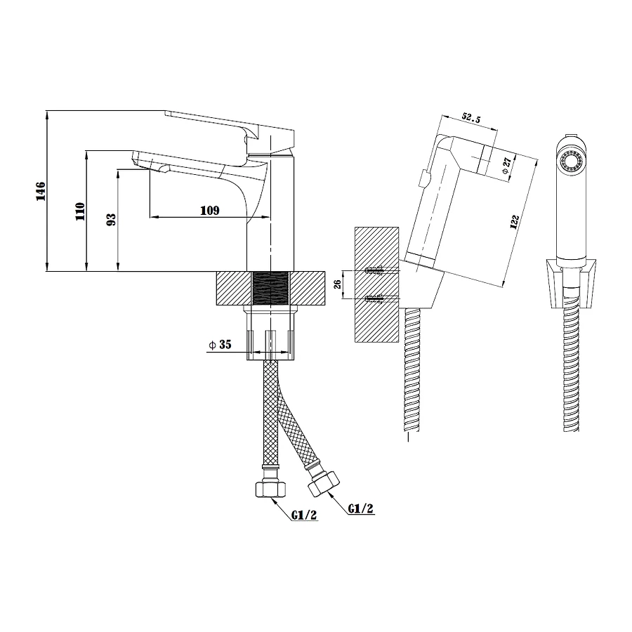 Смеситель с гигиеническим душем Esko singapore black SB 27H