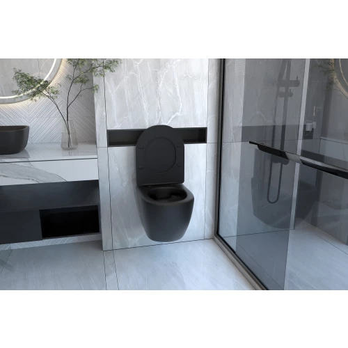 Комплект подвесной унитаз Abber Bequem AC1100MB черный матовый с инсталляцией AC0105 кнопкой AC0120MB черная матовая