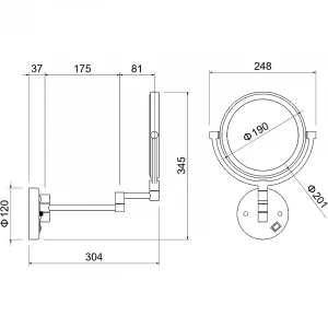 Зеркало косметическое настенное с подсветкой 5х матовый черный AQ4912MB