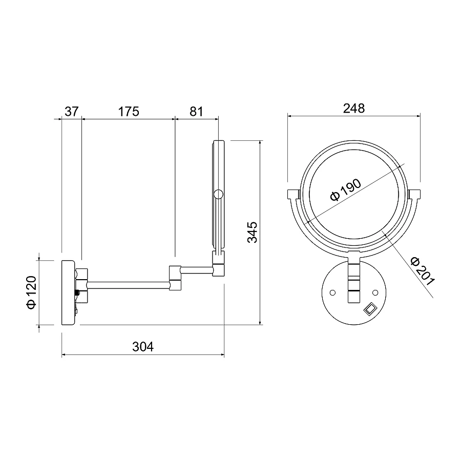 Зеркало косметическое настенное с подсветкой 5х матовый черный AQ4912MB