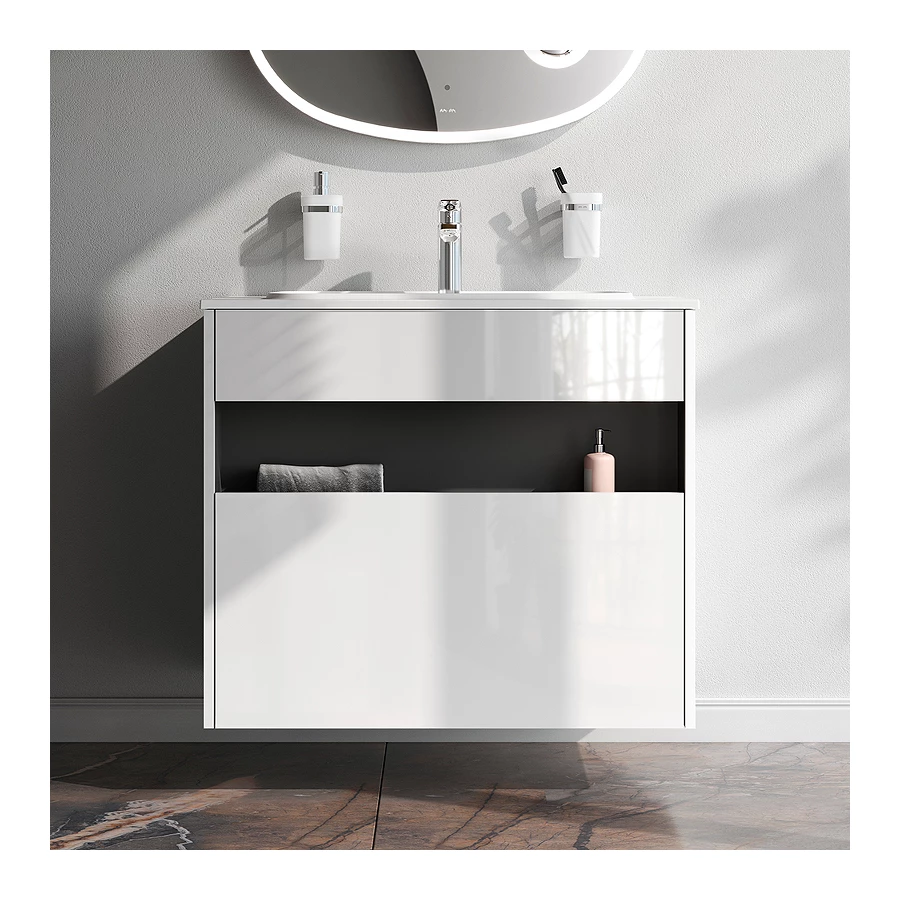 База под раковину Am Pm Func с нишей и 1 ящиком белый глянец универсальная M8FFUX0801WG 80 см