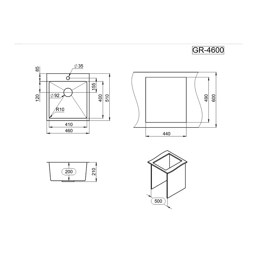 Кухонная мойка Granula 4600, сталь сатин