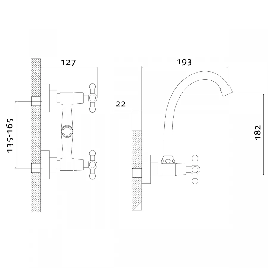 Смеситель двуручный для кухни настенный с верхним изливом хром M02-73