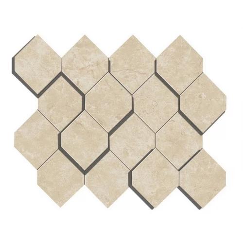 Мозаика Atlas Concorde Италия Марвел Стоун Крем Престиж / Marvel Stone Cream Prestige Mosaico Esagono 3D Мозаико Эзагоно 3D полированная бежевая под мрамор AS38 28,2×35,3 см 9 мм