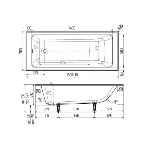 Чугунная ванна Wotte Line Line 1500x700 150x70 см