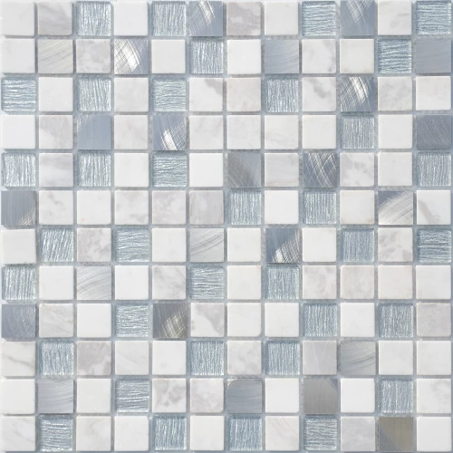 Мозаика из стекла и натурального камня LeeDo Ceramica Ice Velvet серебристо-белый 29,8x29,8 см