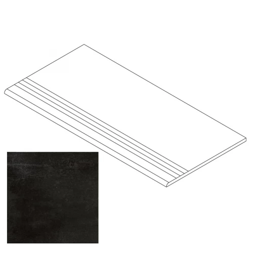 Ступень Gresse Madain с насечками и завальцовкой цемент черный GRS07-01 120х29,5 см