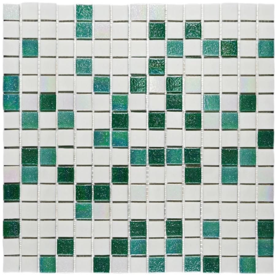 Мозаика Bonaparte Стеклянная мозаика Bellini 20х20 глянцевая бело-зеленая 32,7х32,7 см