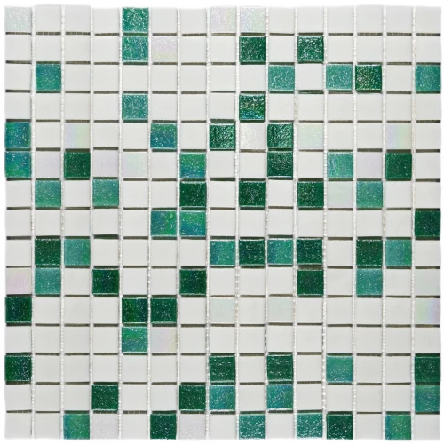 Мозаика Bonaparte Стеклянная мозаика Bellini 20х20 глянцевая бело-зеленая 32,7х32,7 см