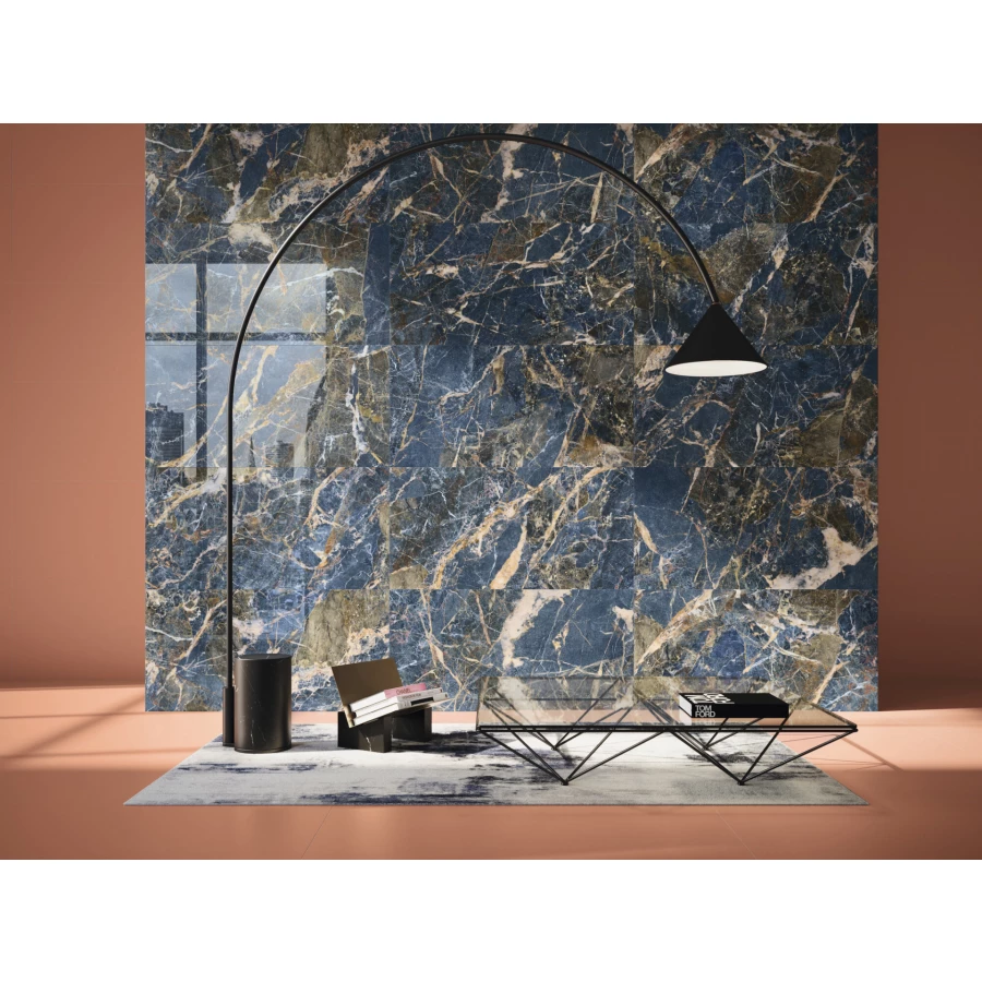 Керамогранит Ape Ceramica Icaro Blue Marble Pol Rect синий A039588 280х120 см