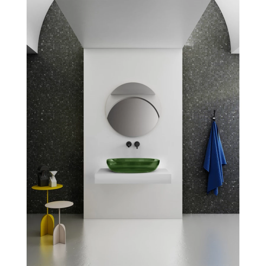 Раковина накладная прозрачная Abber Kristall зеленая AT2801Emerald 60х40 см