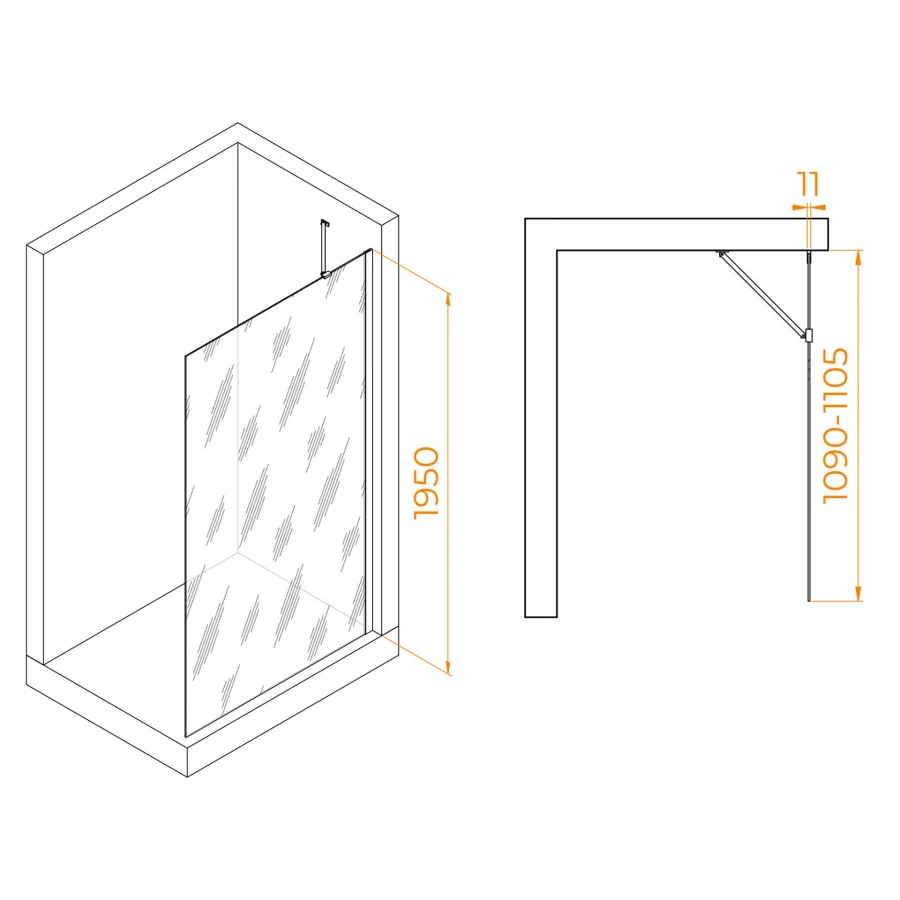 Перегородка для душа RGW WA-102W Прозрачное 1100 351010211-15