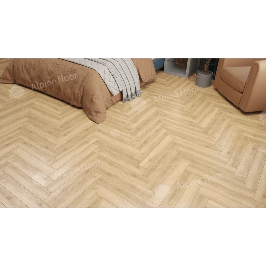 Ламинат Alpine Floor Herringbone Дуб Шампань LF102-5 33 класс 8 мм 2.2034 кв.м 60.6х10.1 см