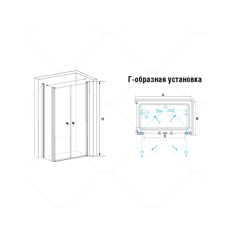 Душевой уголок RGW PA-37 PA-04 + Z-12 + A-11 + держатель Прозрачное 04083788-11 80х80 см