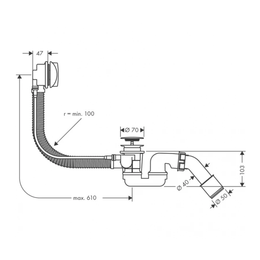 Слив-перелив Hansgrohe Flexaplus для ванны хром 58143000
