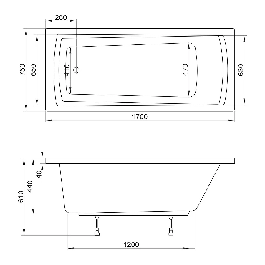 Акриловая ванна Ravak Domino Set Plus 70508024 170х75 см