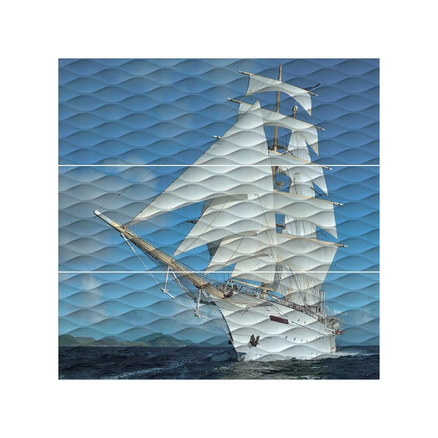 Плитка настенная Kerama Marazzi Майори Корабль Панно глянцевое голубое ALD\A01\3x\13025R 90x90 см