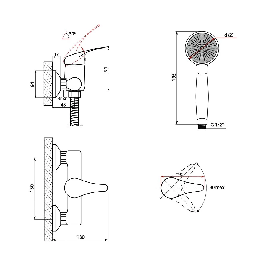 Смеситель Славен для душа Прораб П СЛ-ОД-П40