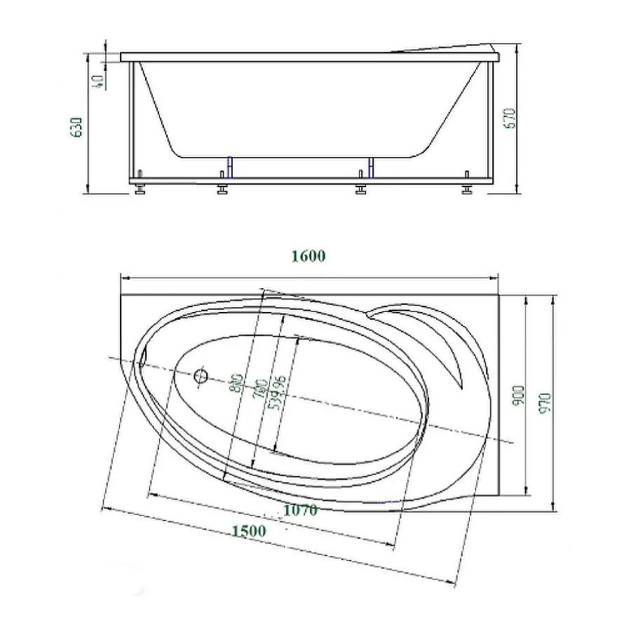 Ванна Aquatek Бетта 160 левая BET160-0000169 160х97 ссм
