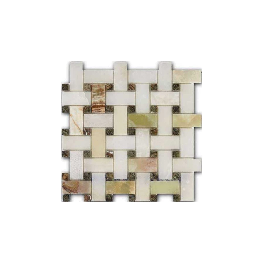 Мозаика из натурального камня Art&Natura Marble Mosaic Basket Weave Verde Rain 30x60 15x15 глянцевая серая mm-basket-verde+rain 30,5х30,5 см