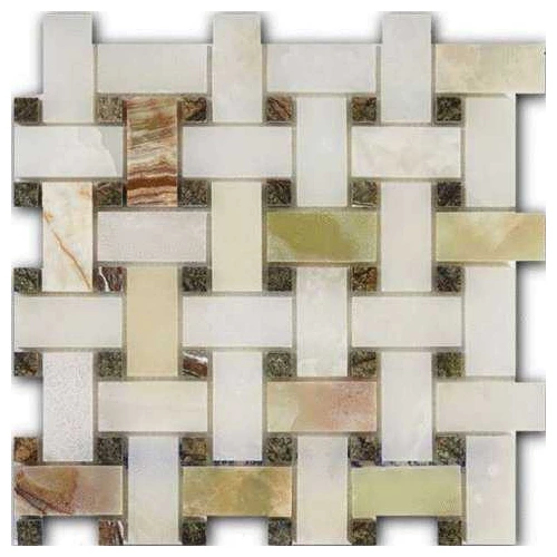 Мозаика из натурального камня Art&Natura Marble Mosaic Basket Weave Verde Rain 30x60 15x15 глянцевая серая mm-basket-verde+rain 30,5х30,5 см