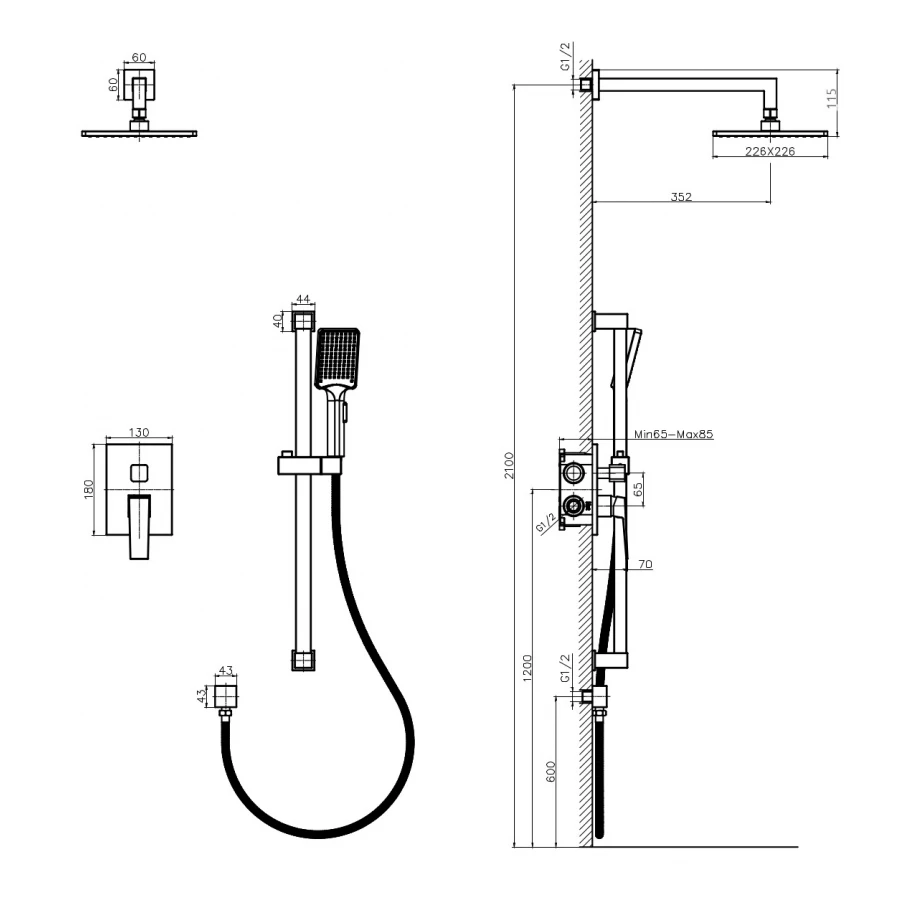 Встроенная душевая система Rush Thira без излива TR3635-41Black