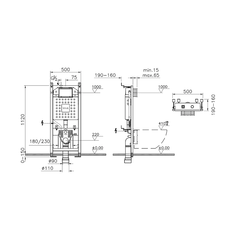 Комплект Vitra Integra Round унитаз подвесной безободковый с тонким сиденьем МЛ инсталляция панель смыва глянец хром 9856B003-7205