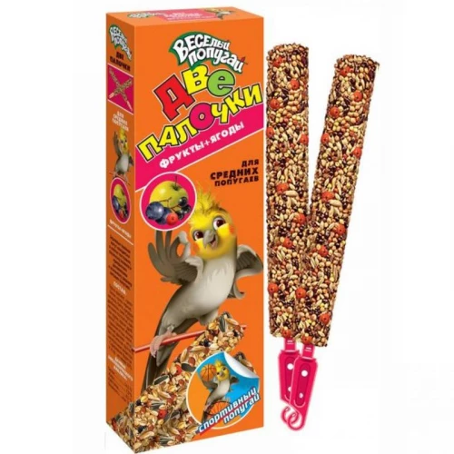 Палочки для средних попугаев Зоомир Веселый попугай фрукты и ягоды 2 шт 