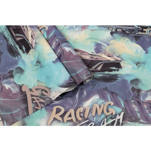 Обои флизелиновые Palitra Home Racing Team HomeColor зеленые HC72349-67 1,06х10,05 м