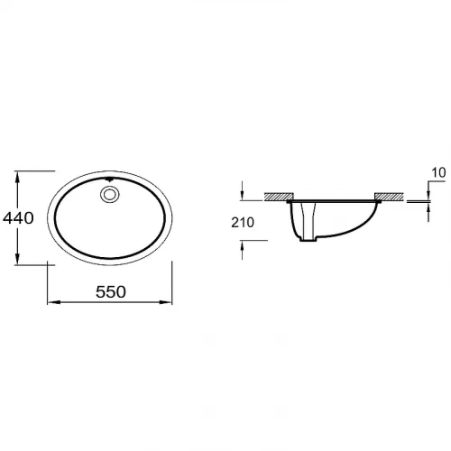 Раковина встраиваемая снизу Jacob Delafon Caxton белая с отверстием перелива E2211-0 55х44 см