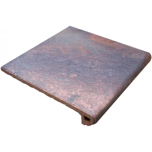 Клинкерная плитка Gres de Aragon Metal Peldaño Redondo 33 Red Ступень матовая коричневая 906866 33х33 см