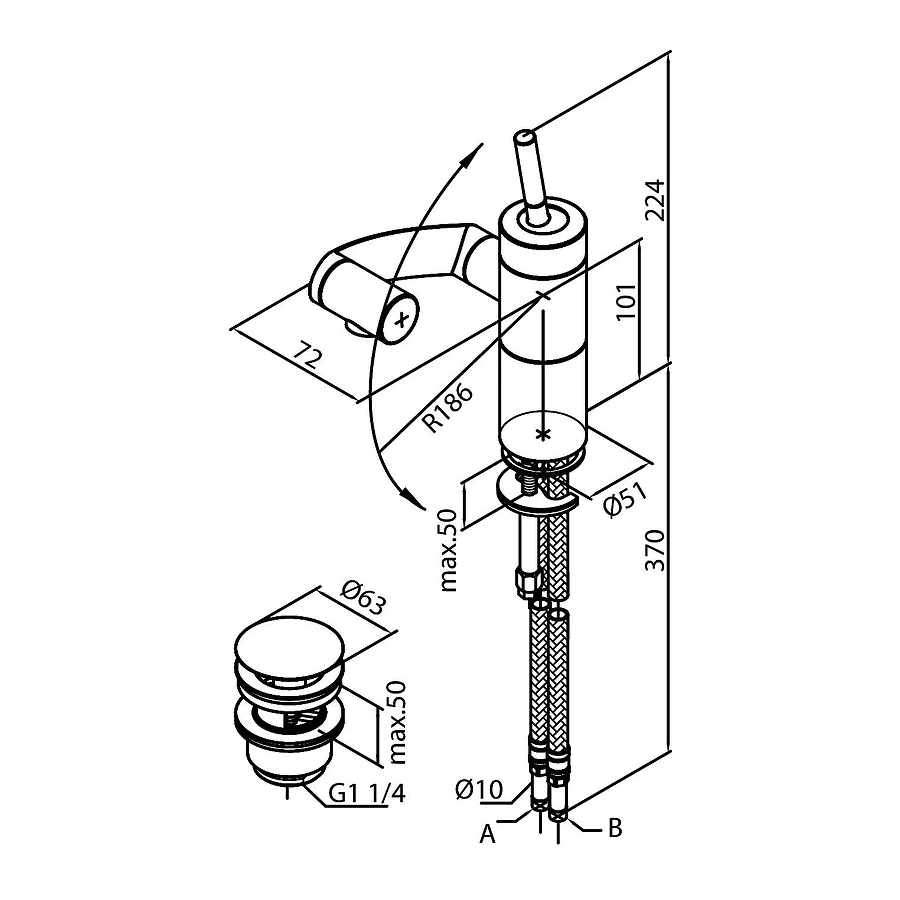 Смеситель для раковины Damixa Arc с поворотным изливом 290217464