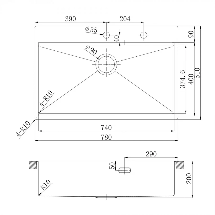 Кухонная мойка Lemark Iordana 780 прямоугольная из нержавеющей стали с аксессуарами в комплекте черный 9932120