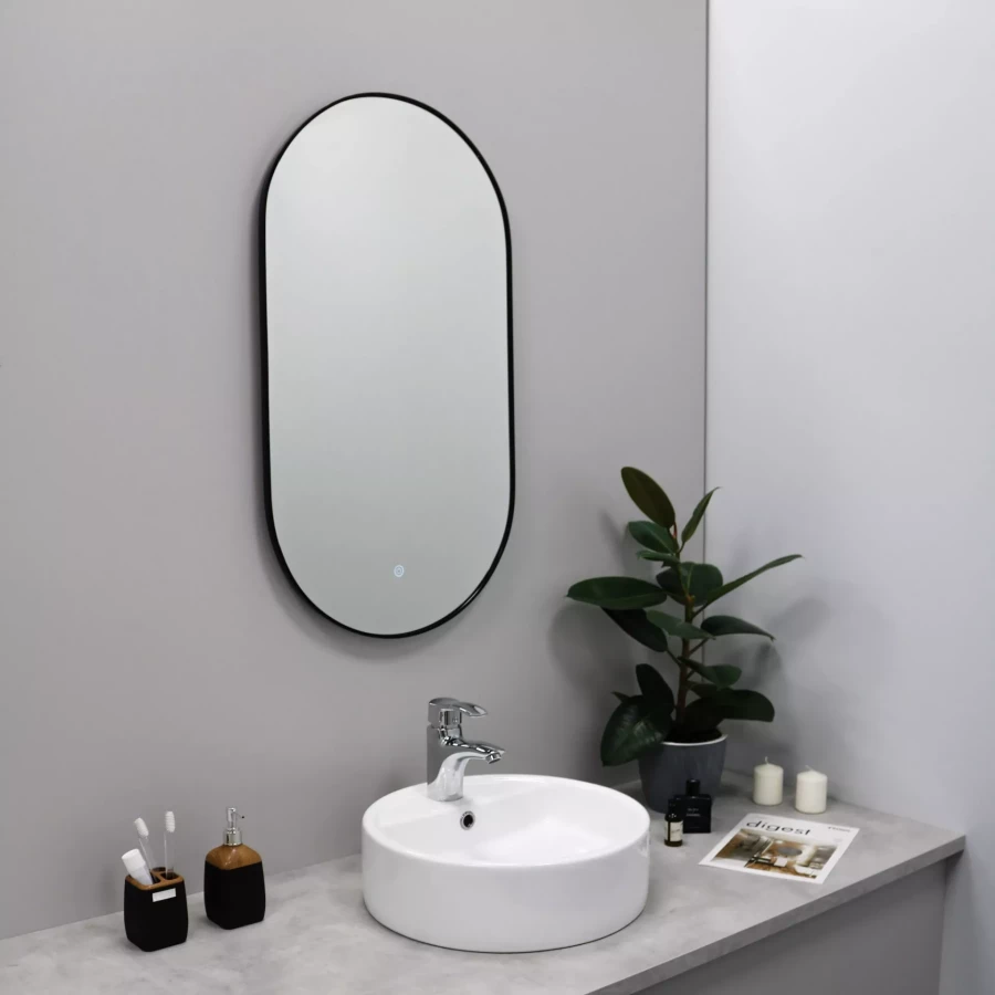 Зеркало Fixsen led с подсветкой овальное черное FX-3120B 50х120 см