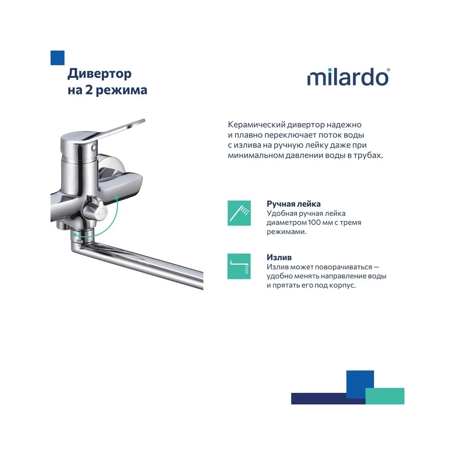 Смеситель для ванны Milardo Enjoy с длинным изливом глянцевый хром ENJSB00M10