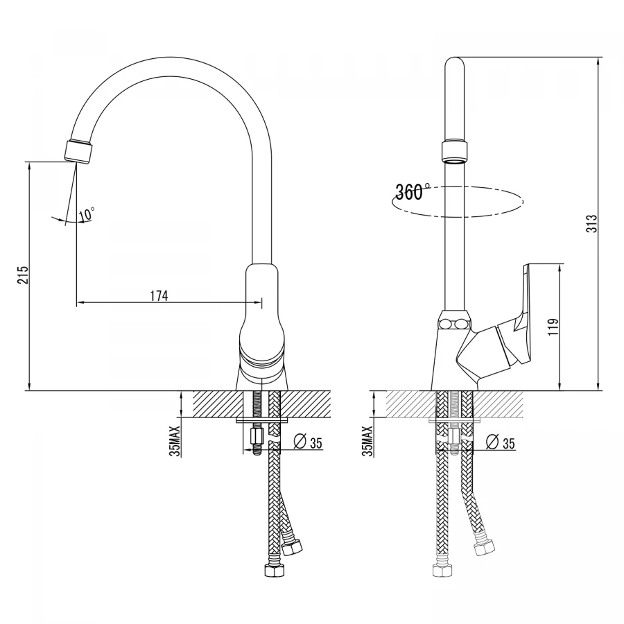 Смеситель для кухни Azario поворотный излив керамический картридж хром AZ-HU245897