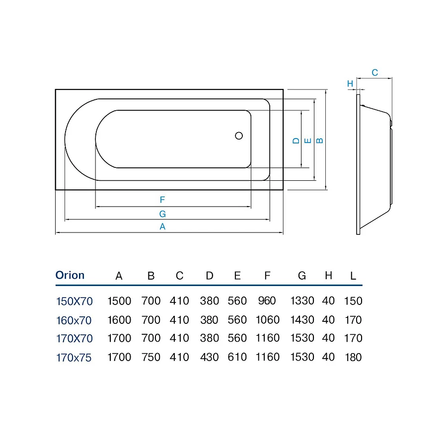 Акриловая ванна Koller Pool Orion 170X75 ORION170X75