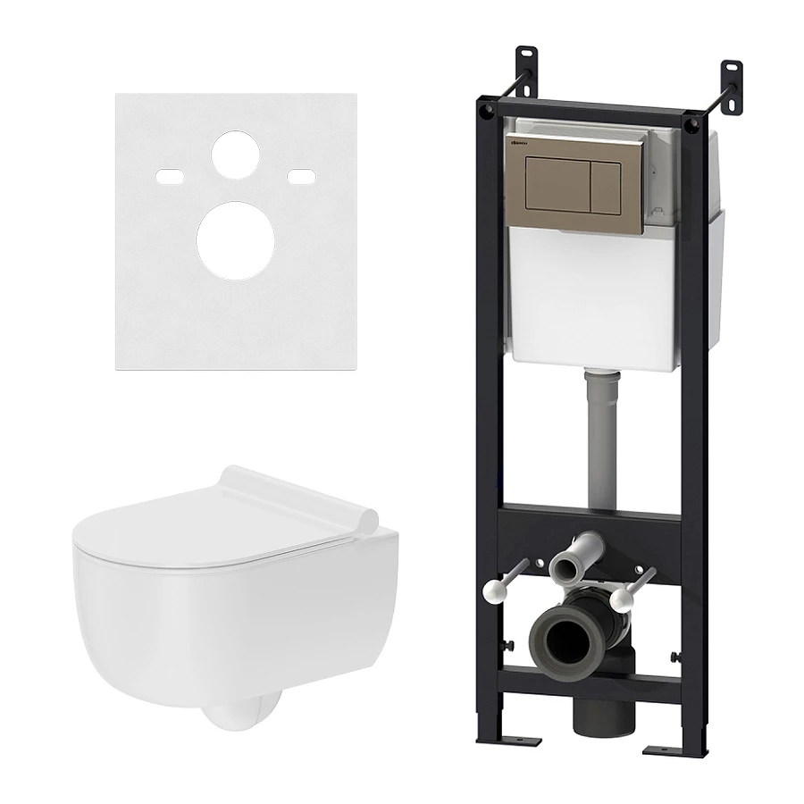 Инсталляция с подвесным унитазом безободковым Damixa Scandinavian Pure с сиденьем микролифт и клавишей DX36.IS10151.1701