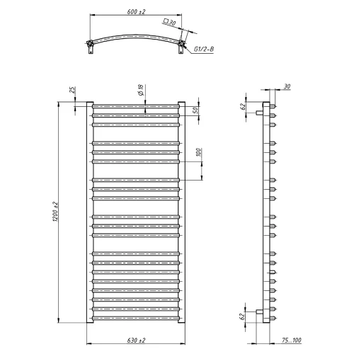 Полотенцесушитель водяной Grota Calma PS-CALMA-630x1200 63х120 см