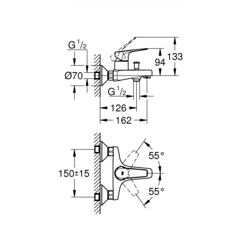 Смеситель для ванны Grohe BauFlow хром 23601000