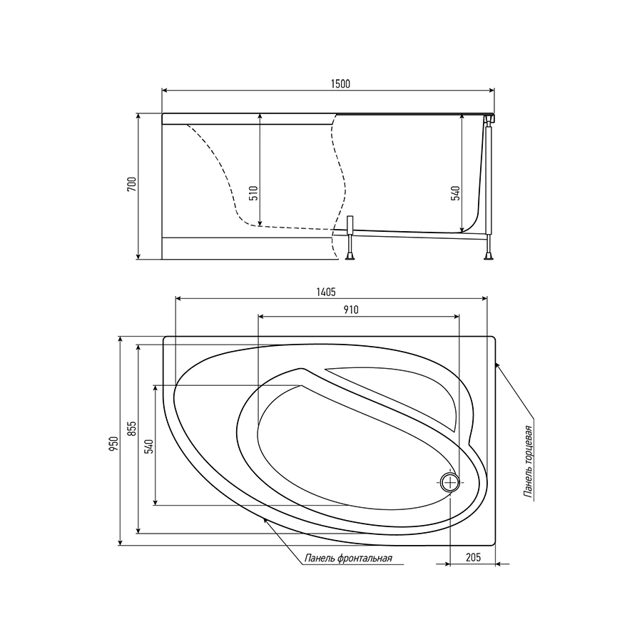 Акриловая ванна Timo Iva IVA1595R 150x95x70 см